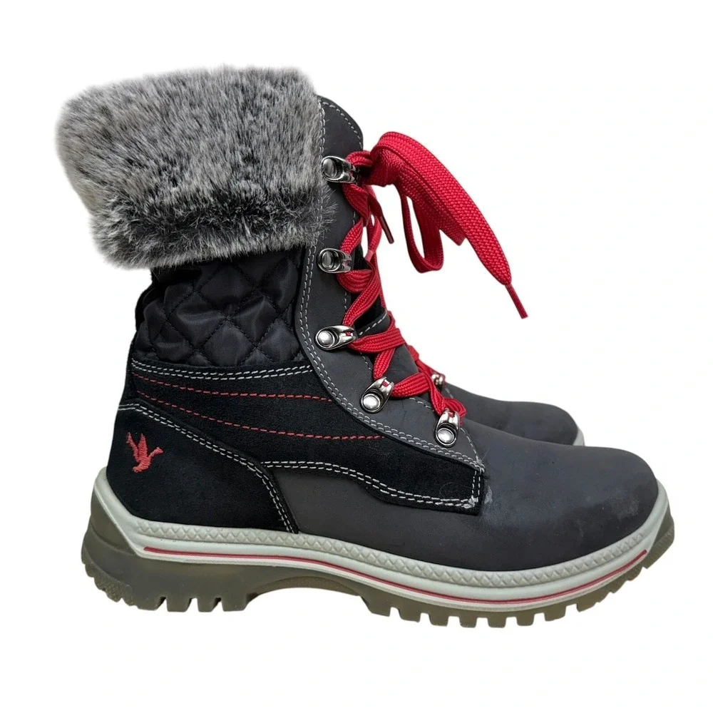 Santana Canada Women Maleo Winter Boots Faux Fur Cuff Waterproof Black Red Sz 7